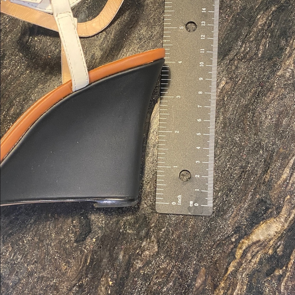 J. Crew White, Tan, and Black Wedge Leather Sandals - Picture 4 of 5